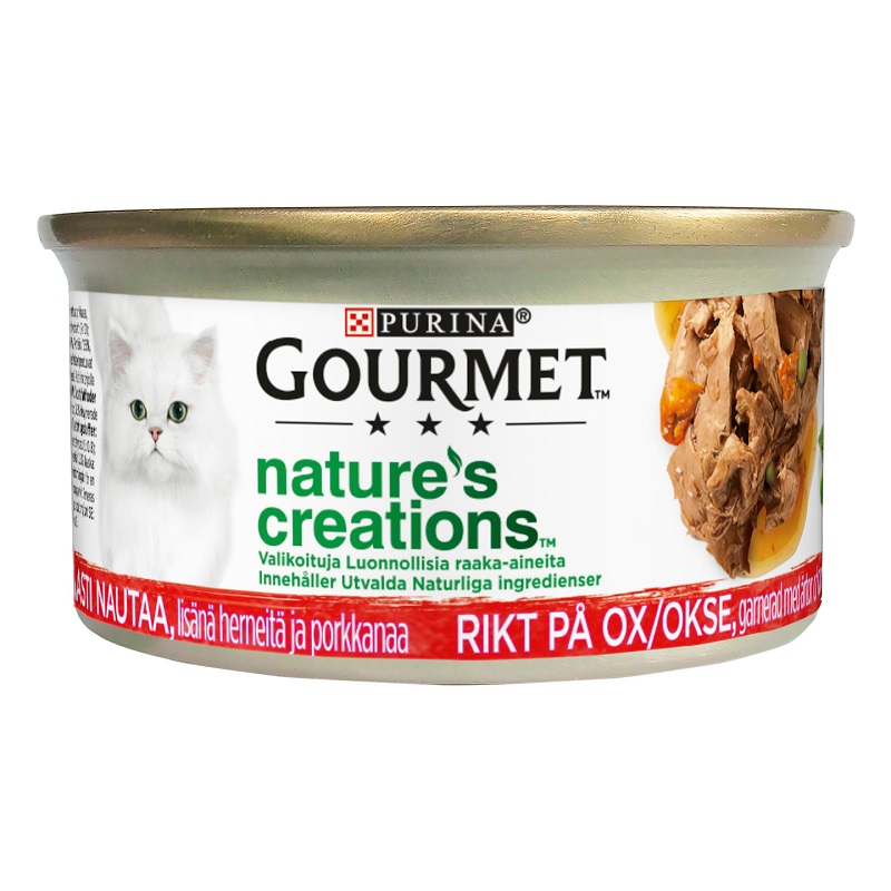 Purina Gourmet Nature's Creations, Plenty of Beef, with additional peas and carrots 85g